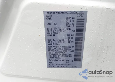 2013 Nissan Pathfinder S z USA, uszkodzony, nr VIN 5N1AR2MN2DC619646